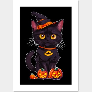 Halloween cat tomcat witch hat Posters and Art